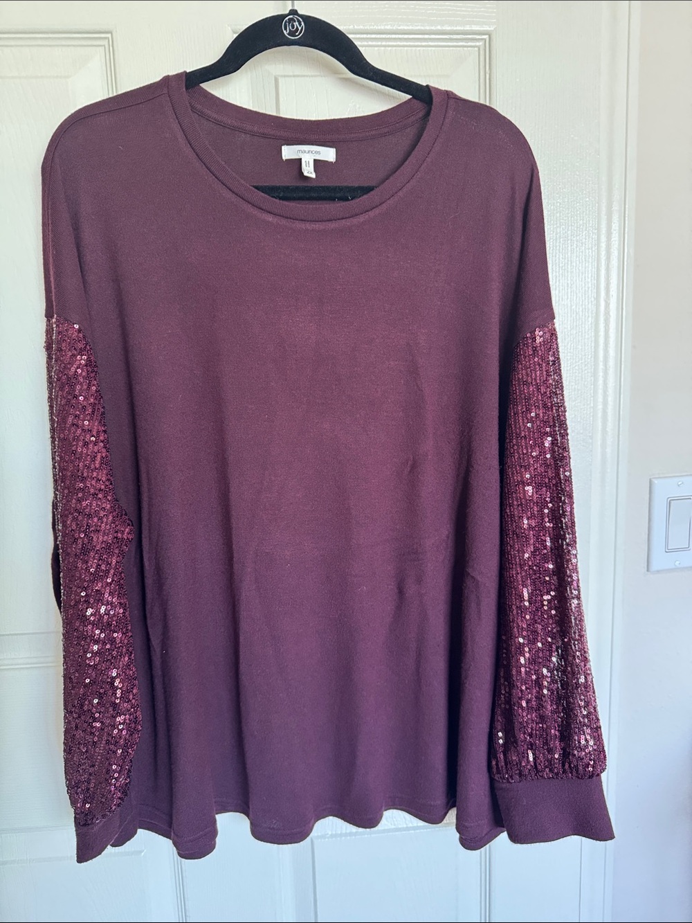 Maurices Plum Sequin Sleeve Long-Sleeve Top. Size 2X.